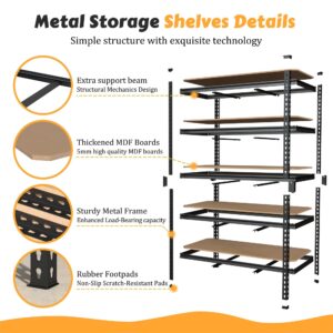 MUPATER 48''W Metal Storage Shelves, 5 Tier Shelves and Adjustable Shelves, Garage Shelving Unit, Standing Utility Shelf Racks for Pantry Warehouse Kitchen, 47.83" W x 23.82" D x 72.05" H