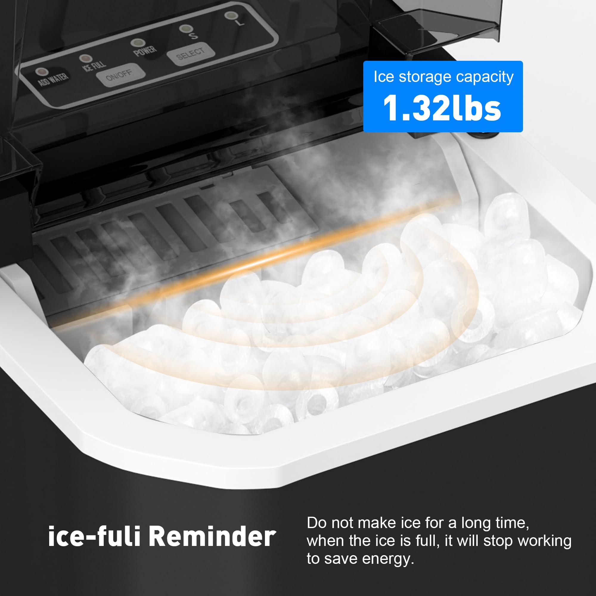 E-Macht Ice Maker Countertop, 2 Sizes of Bullet Ice, Portable Ice Machine with Self-Cleaning, 9 Ice Blocks in Only 6 Minutes, 27lbs/24H for Home Kitchen Office Party