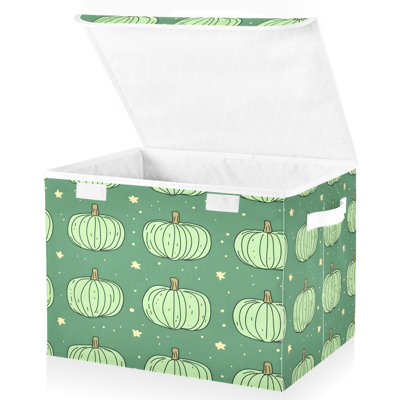 DALAWU Containers Baskets with Lids Green Pumpkin Fabric Foldable Storage Bins Organizer with Lid Collapsible Storage Boxes for Home Bedroom Closet Office