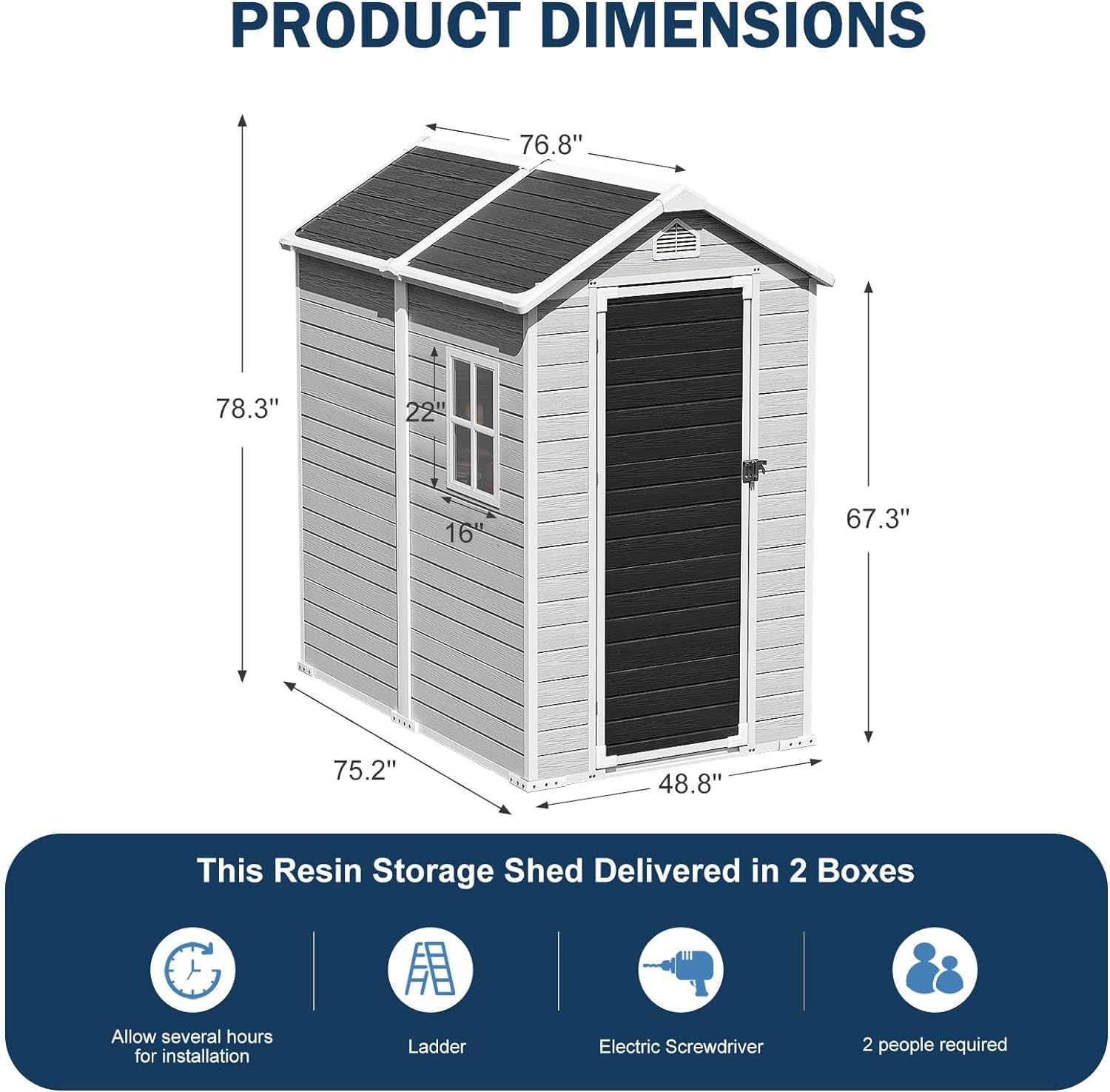 CDCASA 6x4 FT Resin Storage Shed, Waterproof Outdoor Shed with Floor & Lockable Door & Window & Vents Included, Plastic Tool Shed for Outside, Backyard, Patio, Poolside, Lawn, Dove Gray