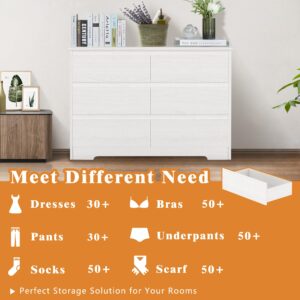 MISHAO White 6 Dresser Drawers for Bedroom, Modern Handleless Wooden Dresser Chest of Drawers, Large Storage Dresser Organizer for Living Room Entryway Closet