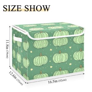 DALAWU Containers Baskets with Lids Green Pumpkin Fabric Foldable Storage Bins Organizer with Lid Collapsible Storage Boxes for Home Bedroom Closet Office