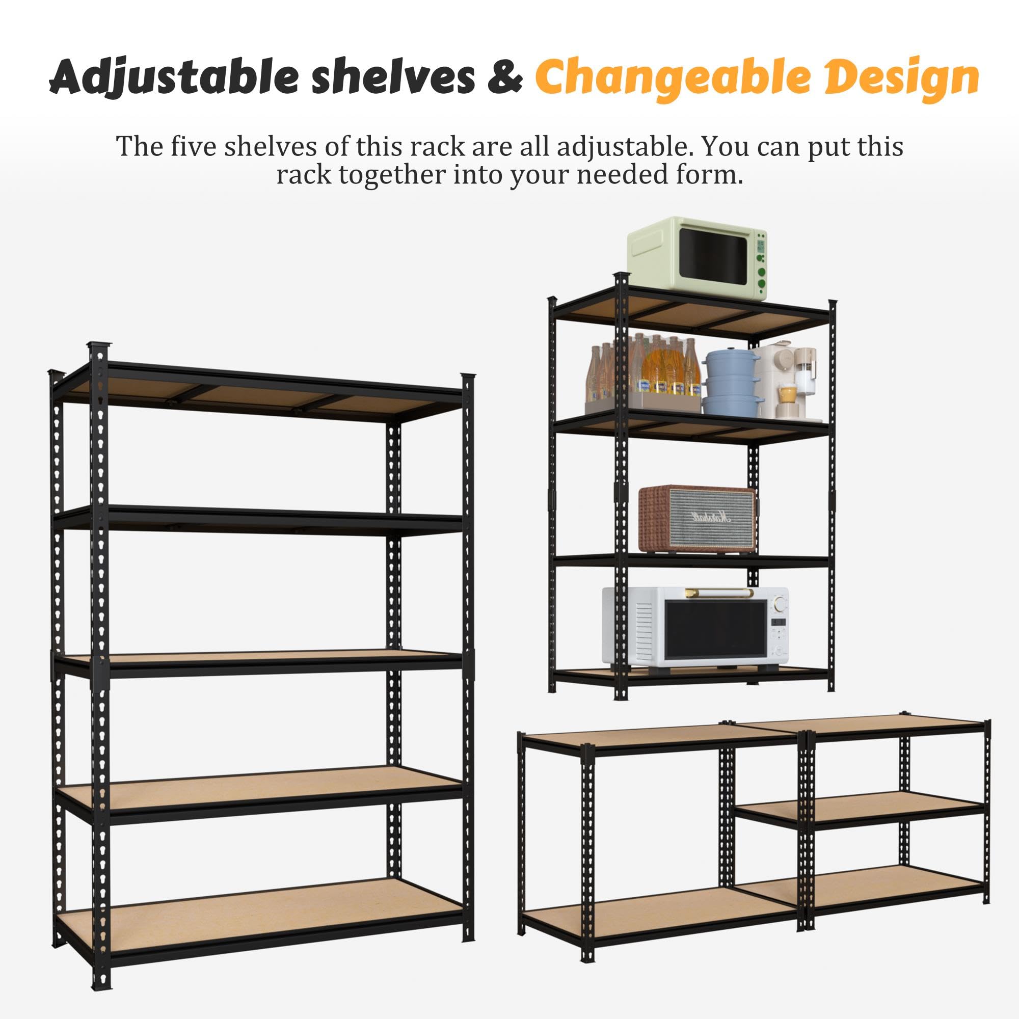 MUPATER 48''W Metal Storage Shelves, 5 Tier Shelves and Adjustable Shelves, Garage Shelving Unit, Standing Utility Shelf Racks for Pantry Warehouse Kitchen, 47.83" W x 23.82" D x 72.05" H