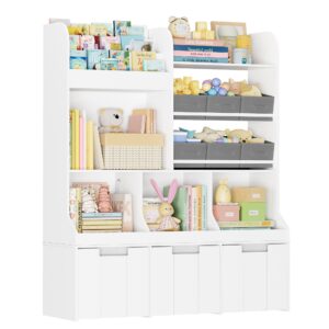 botlog 50.2" toy organizers and storage with rolling drawers, kids bookshelf and toy storage with 6 fabric drawers, floor storage cabinet toy chest for kids room, playroom, white, modern