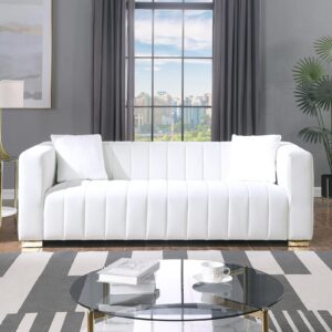 KIVENJAJA 2 Piece Living Room Furniture Set, Including Loveseat and 3-Seater Sofa Couch with Channel Tufted Velvet Fabric, 4 Pillows for Bedroom Apartment, White