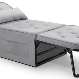 SEJOV Sofa Bed, 4 in 1 Multi-Function Sleeper Sofa, Convertible Sleeper Chair, Assembly-Free Chair Bed with Adjustable Backrest, Breathable Linen Sofa Chair for Living Room Apartment, Grey