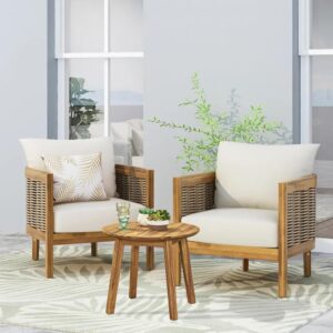 merax set outdoor acacia wood wicker 2 club chairs with side table,patio furniture conversation seat for backyard, beige