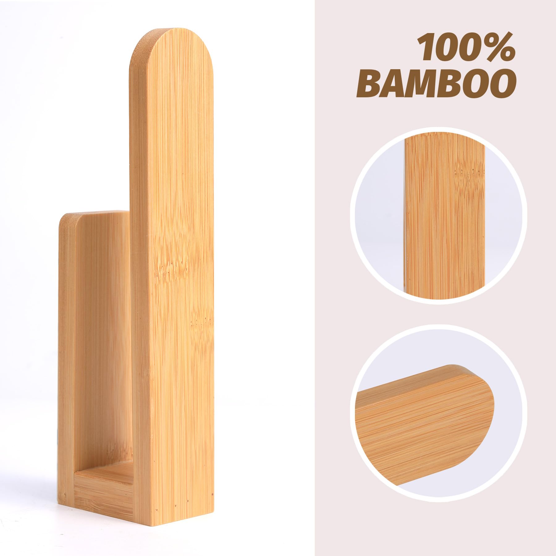 Maveite Bamboo Wall Towel Holder - Self Adhesive Bamboo Guest Towel Rack Shelf, Decorative Natural Wooden Bath Towel Rail for Bathroom, 8 Inch Wall Mounted Towel Bar for Kitchen