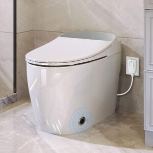 heated seat smart toilet, one piece toilet, automatic flush tank less toilet for bathroom without bidet, foot sensor flush, white night light, knob control, power outage flushing (model 1)