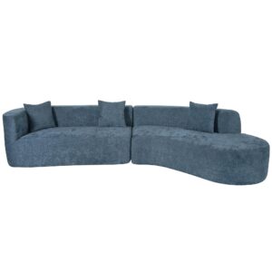 125" Large Modular Sectional Sofa, Modern 2-Piece L Shaped Couch Sofa with 3 Pillows, Chenille Floor Cloud Couch for Living Room, Bedroom, Salon, Office (Blue)