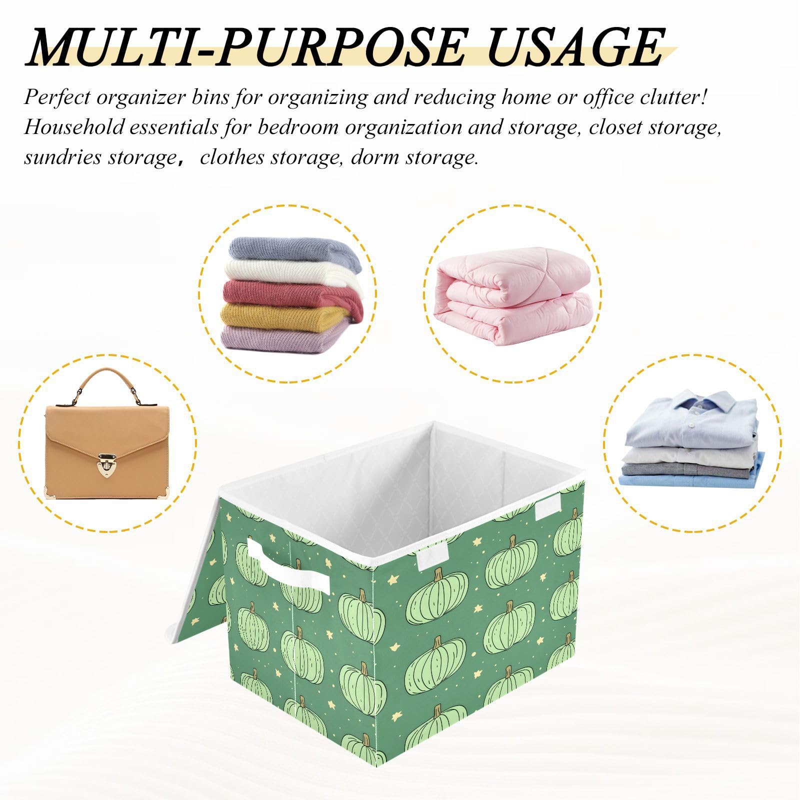 DALAWU Containers Baskets with Lids Green Pumpkin Fabric Foldable Storage Bins Organizer with Lid Collapsible Storage Boxes for Home Bedroom Closet Office