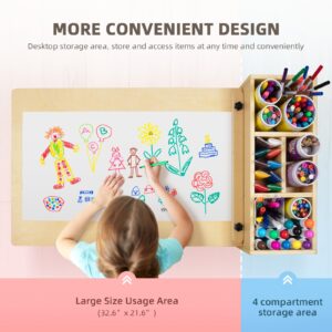 OOOK Kids Art Table and 2 Chairs, Toddler Activity Table with Large Storage Shelves, Wood Activity Desk for Writing Drawing Suitable for Playrooms & Classroom