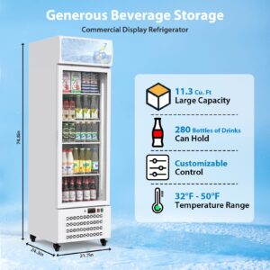 GarveeTech Commercial Merchandiser Refrigerator,11.3 Cu.Ft Glass Door Display Refrigerator,Drink Cooler Beverage Fridge with Soft LED Light, 4 Adjustable Shelves,White