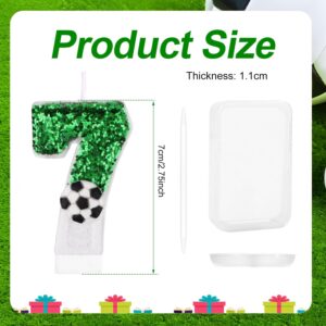 Football Candle, White Green Soccer Cake Topper Happy Birthday Number Cake Candle Sparkling Sequins Soccer Football Theme Birthday Party Decorations Celebrations Supplies (Number 7)