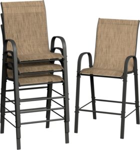 amopatio outdoor bar stools set of 4, sturdy high back outdoor bar chairs, all-weather textile patio bar stools, comfortable bar hight patio chairs for backyard, balcony, porch, brown