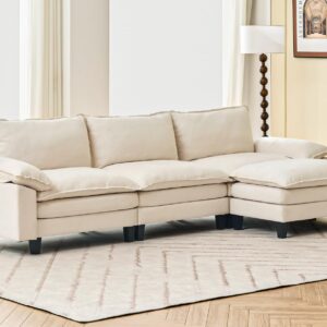 Txtin's 118" 3 Seat Cloud Couches for Living Room, L Shape Sectional Couch with Ottoman, Modular Sectional Sofa for Apartment, Beige