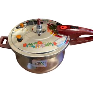 Stainless Steel Aluminum Pressure Cooker, 9.51 QT / 9 Liters, Floral Design