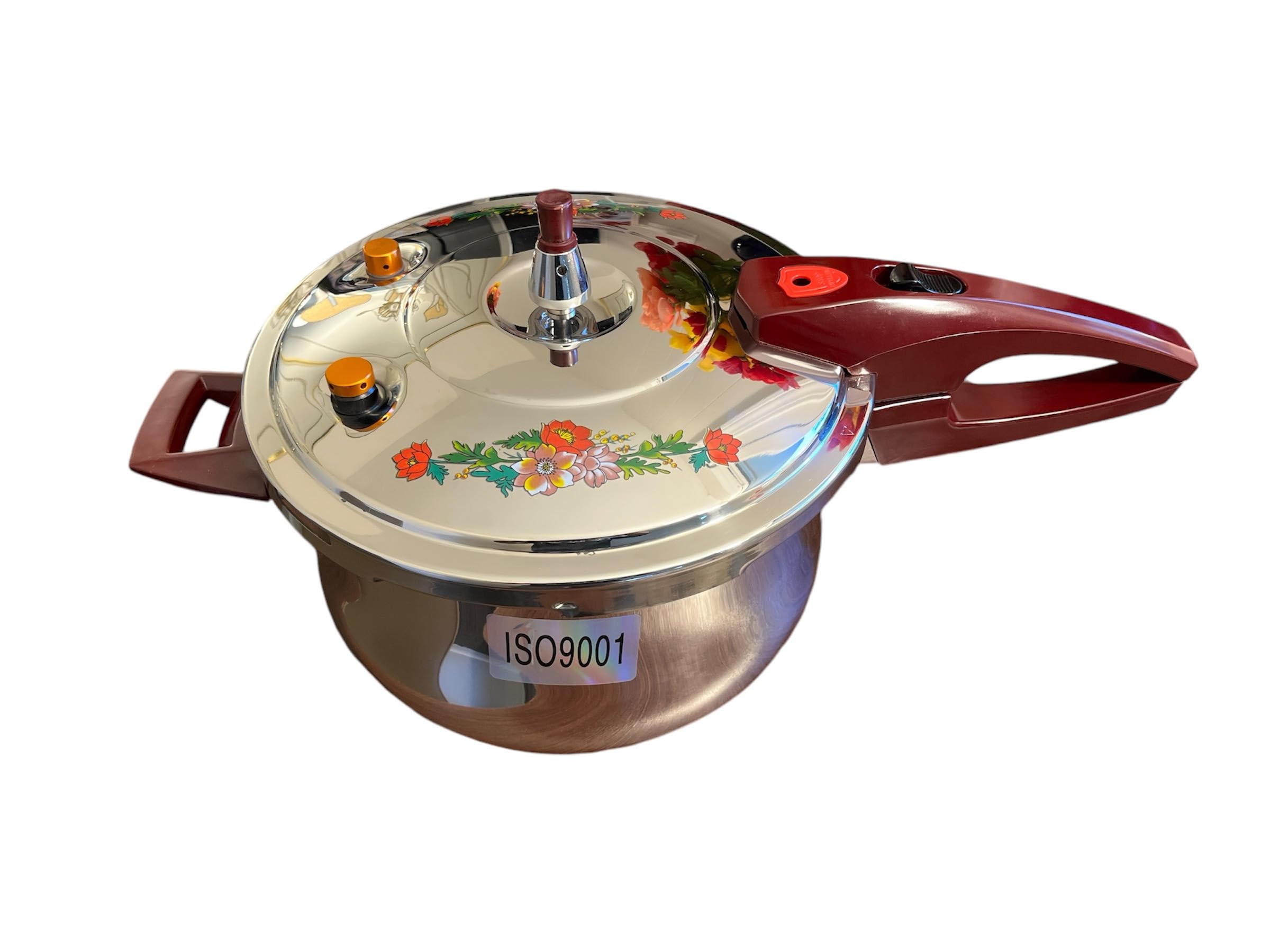 Stainless Steel Aluminum Pressure Cooker, 9.51 QT / 9 Liters, Floral Design