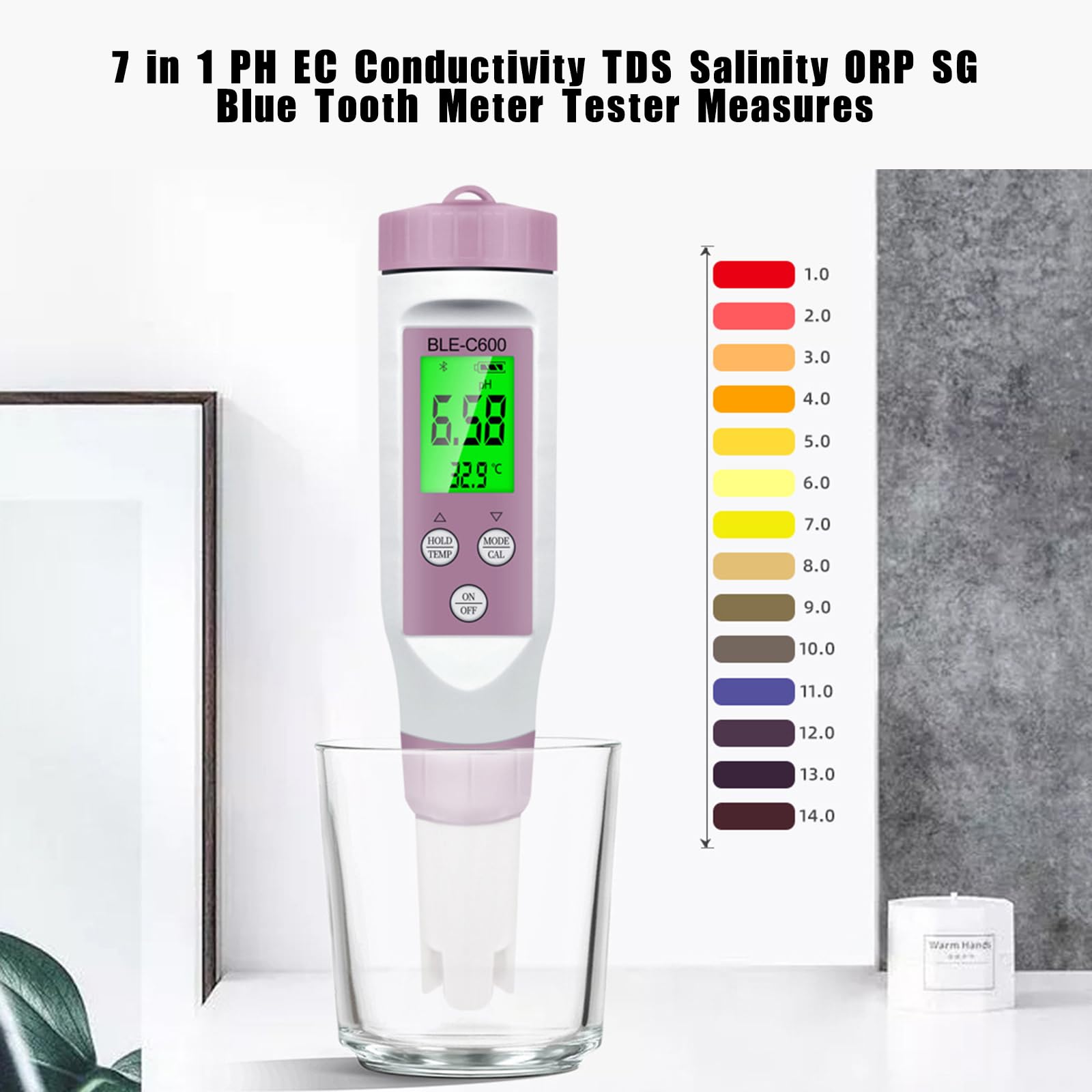 Viprh 7 in 1 PH EC Conductivity TDS Salinity ORP SG BT Meter Tester Measures