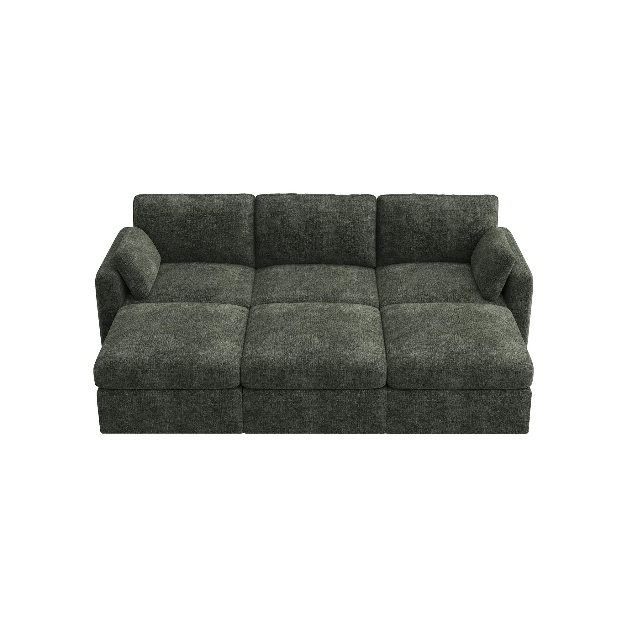 HONBAY Modular Sectional Sofa, Sectional Couch with Storage Seats, Sleeper Chenille Sectional Couches for Living Room, Green