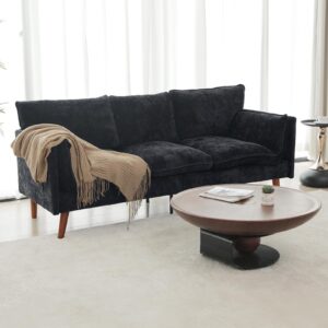 ohoholive 82" chenille couch mid-century modern design with solid wood legs,soft cushions 3 seat sectional sofa couch - ideal for bedroom, living room, small apartment, studio, office, deep black