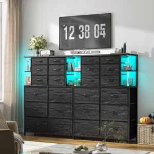 EnHomee Dresser for Bedroom with LED Lights, 12 Drawers Dresser, Black Dresser and Tall Dresser with Shelves, Fabric Dressers & Chests of Drawers with Metal Frame, Black, 45.2" H x 35.4" W x 11.8" D