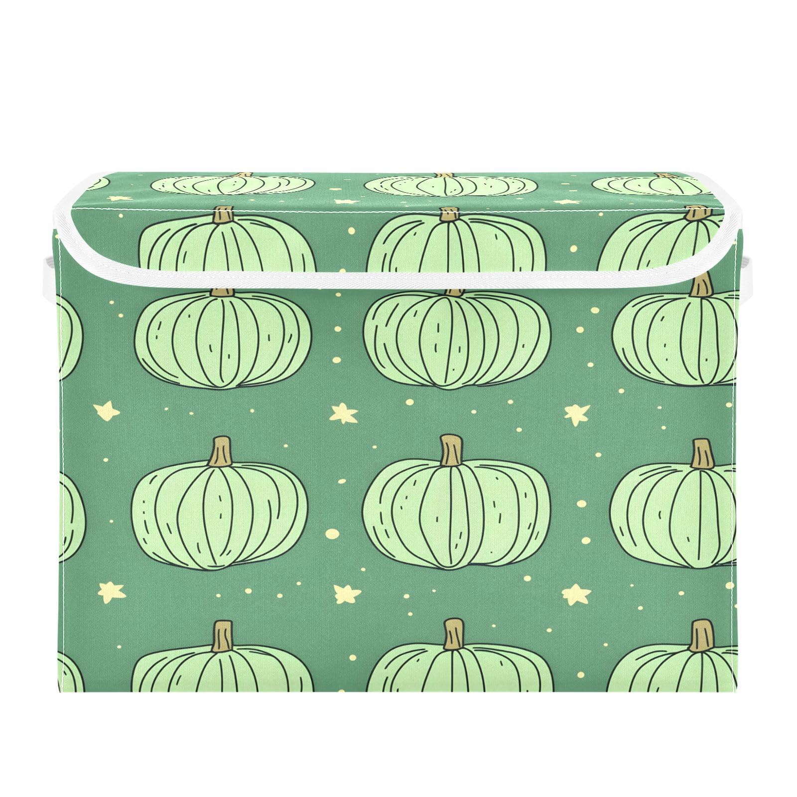 DALAWU Containers Baskets with Lids Green Pumpkin Fabric Foldable Storage Bins Organizer with Lid Collapsible Storage Boxes for Home Bedroom Closet Office