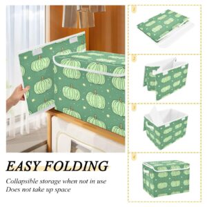 DALAWU Containers Baskets with Lids Green Pumpkin Fabric Foldable Storage Bins Organizer with Lid Collapsible Storage Boxes for Home Bedroom Closet Office