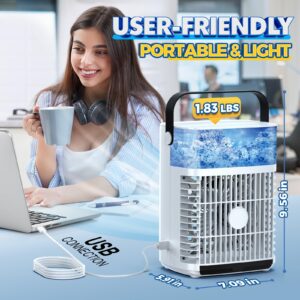 Portable Air Conditioners Cooling Fan, Portable AC Mini Air Conditioner with 3 Speeds 3 Timer, Personal Desk Small Evaporative Air Cooler with Humidifier for Room Home Office Car