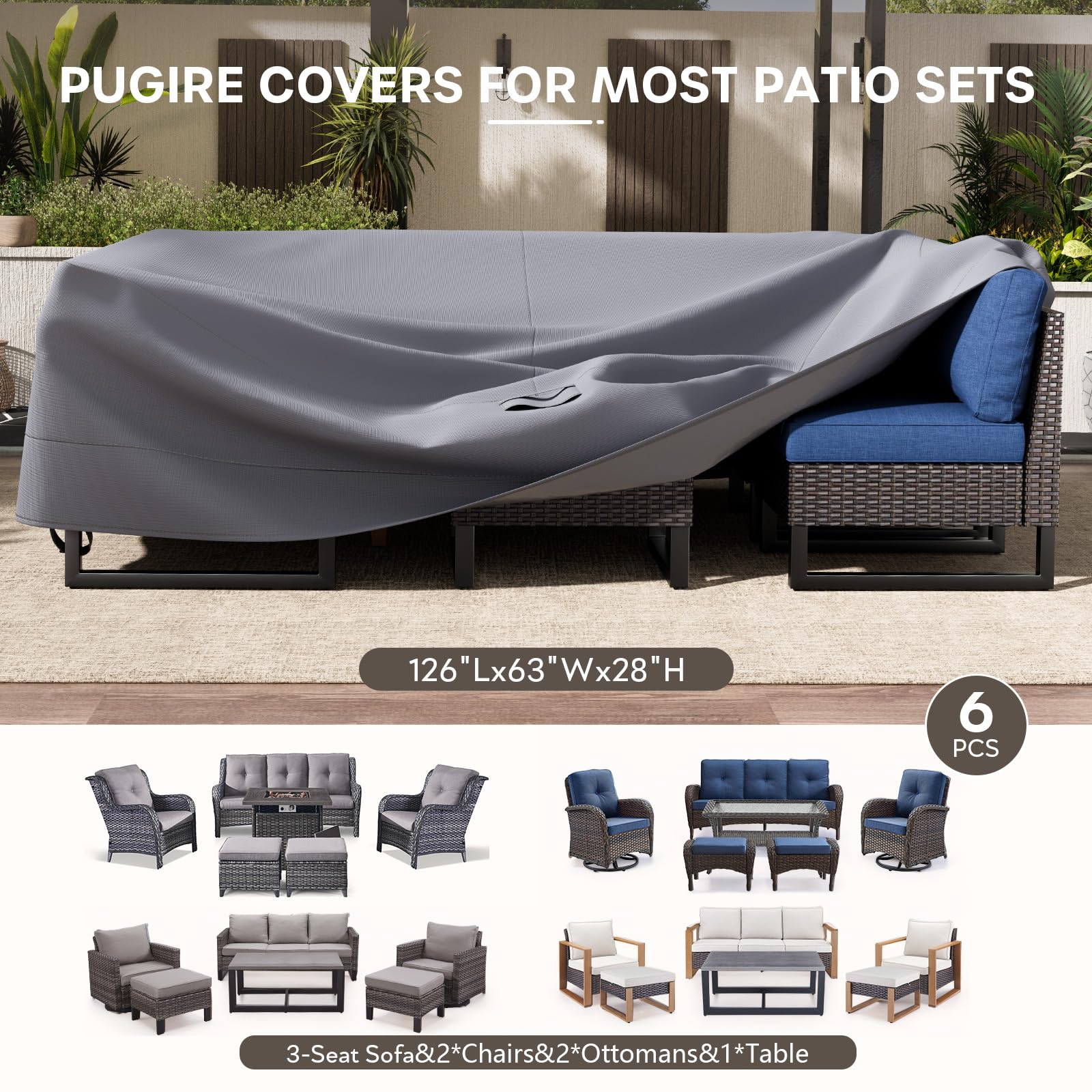 Patio Furniture Covers for 6 Pieces Set - Waterproof 600D Oxford Fabric Cover for 6 PCS Outdoor Sets Couch Rocking Chairs 2 Ottomans Coffee Fire Pit Table Sectional Sofa Dining Chair – XL/Space Grey