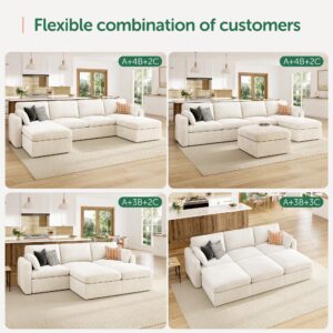 HONBAY Modular Sectional Couch with Storage Seats, L Shaped Sectional Sofa with Storage, Chenille Sectional Couches for Living Room, Beige