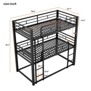 Heavy Duty Triple Bunk Bed Twin Over Twin Over Twin, Metal 3 Bunk Bed with 2 Ladder and Guardrail, Twin Size Triple Bunk Bed for Kids, Teens, Black