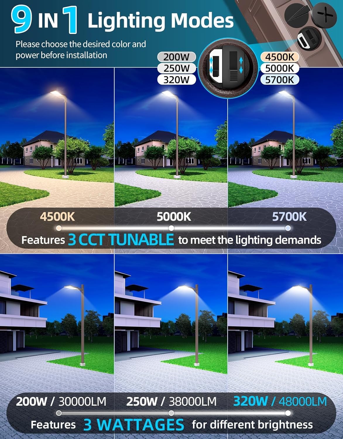 ADUB 320W LED Parking Lot Light with Photocell, UL Listed LED Pole Light Outdoor, 48000LM, LED Parking Lot Light 320W/250W/200W, LED Shoebox Light 5700K 5000K 4500K