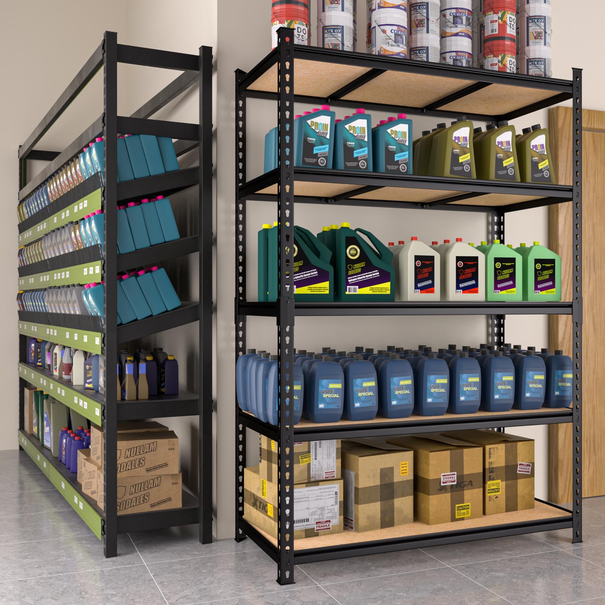 MUPATER 48''W Metal Storage Shelves, 5 Tier Shelves and Adjustable Shelves, Garage Shelving Unit, Standing Utility Shelf Racks for Pantry Warehouse Kitchen, 47.83" W x 23.82" D x 72.05" H