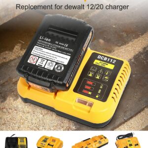 Xmenany 2-Pack 20V MAX 6.0Ah Replacement for DEWALT 20V Battery and Charger Combo,12V/20V DCB112 Station Kit,6.0Ah Lithium-Ion Battery Extra Long Run Time