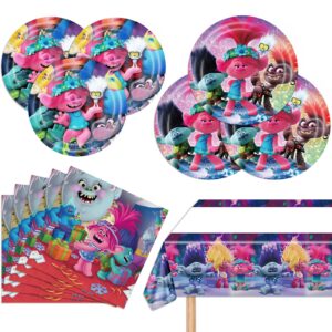 trolls birthday party decorations, 20 plates, 20 napkins and 1 tablecover for trolls party supplies