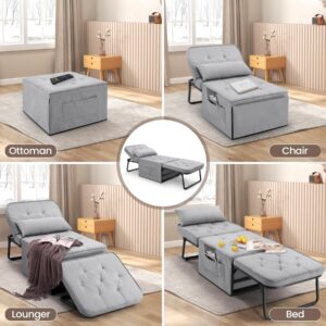 SEJOV Sofa Bed, 4 in 1 Multi-Function Sleeper Sofa, Convertible Sleeper Chair, Assembly-Free Chair Bed with Adjustable Backrest, Breathable Linen Sofa Chair for Living Room Apartment, Grey