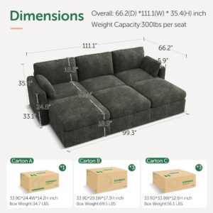 HONBAY Modular Sectional Sofa, Sectional Couch with Storage Seats, Sleeper Chenille Sectional Couches for Living Room, Green