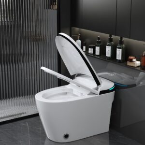 Smart Toilet,One Piece Bidet Toilet for Bathroom with Auto Open & Close Lid and Seat, Foot Sensor, LED Display,Night Light, Warm Water & Dryer