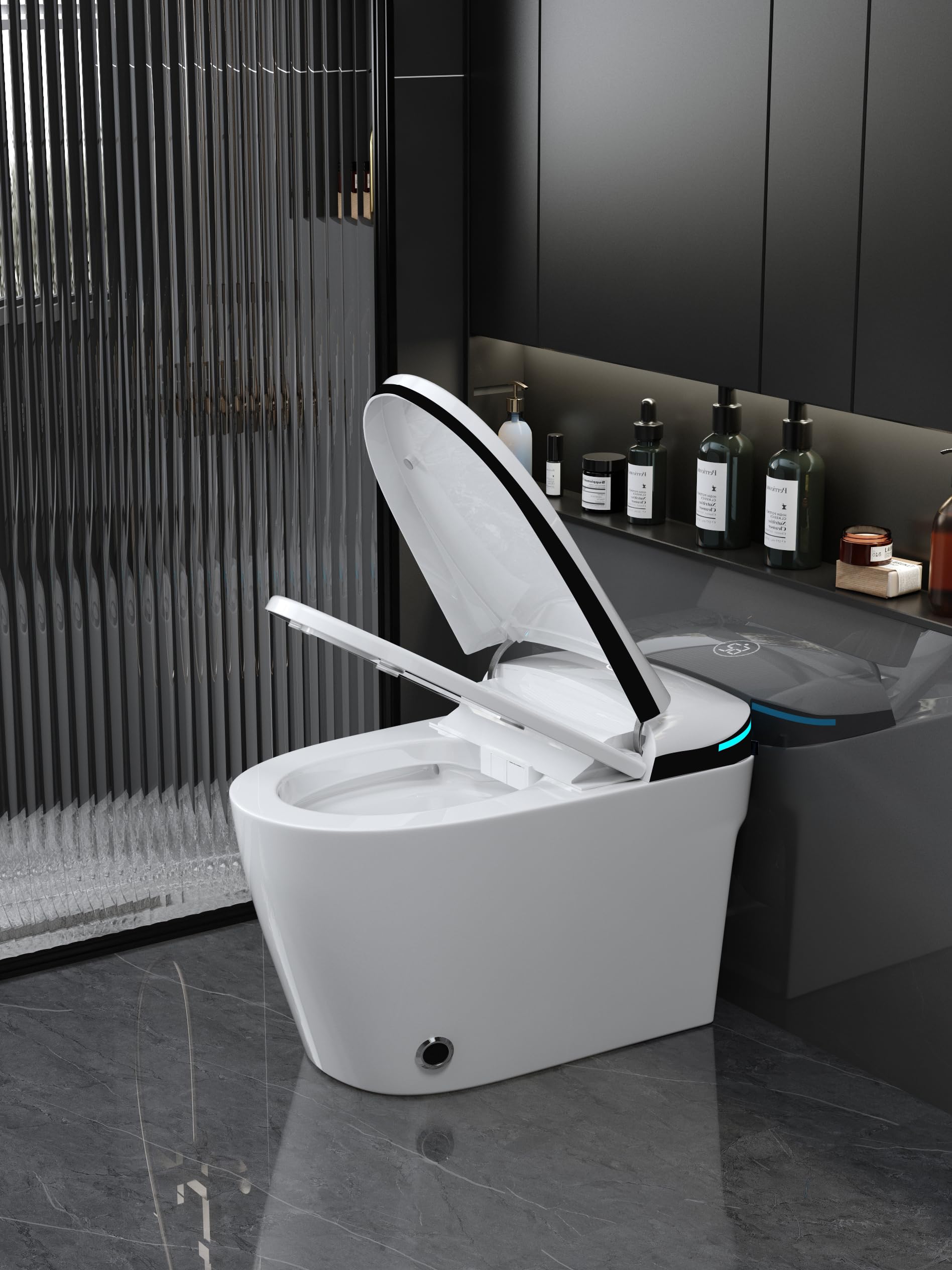 Smart Toilet,One Piece Bidet Toilet for Bathroom with Auto Open & Close Lid and Seat, Foot Sensor, LED Display,Night Light, Warm Water & Dryer