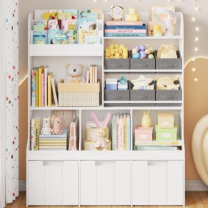 BOTLOG 50.2" Toy Organizers and Storage with Rolling Drawers, Kids Bookshelf and Toy Storage with 6 Fabric Drawers, Floor Storage Cabinet Toy Chest for Kids Room, Playroom, White, Modern