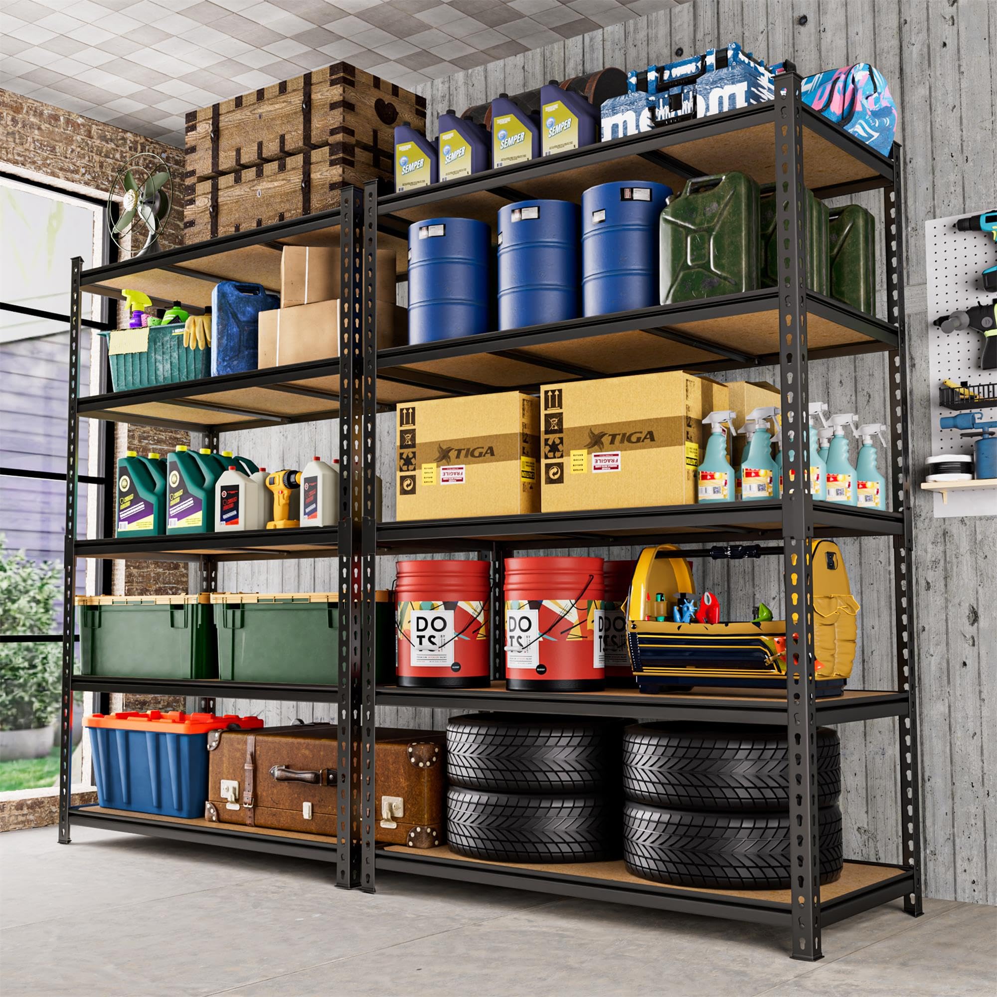 MUPATER 48''W Metal Storage Shelves, 5 Tier Shelves and Adjustable Shelves, Garage Shelving Unit, Standing Utility Shelf Racks for Pantry Warehouse Kitchen, 47.83" W x 23.82" D x 72.05" H