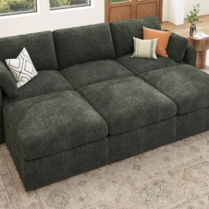 HONBAY Modular Sectional Sofa, Sectional Couch with Storage Seats, Sleeper Chenille Sectional Couches for Living Room, Green