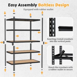 MUPATER 48''W Metal Storage Shelves, 5 Tier Shelves and Adjustable Shelves, Garage Shelving Unit, Standing Utility Shelf Racks for Pantry Warehouse Kitchen, 47.83" W x 23.82" D x 72.05" H