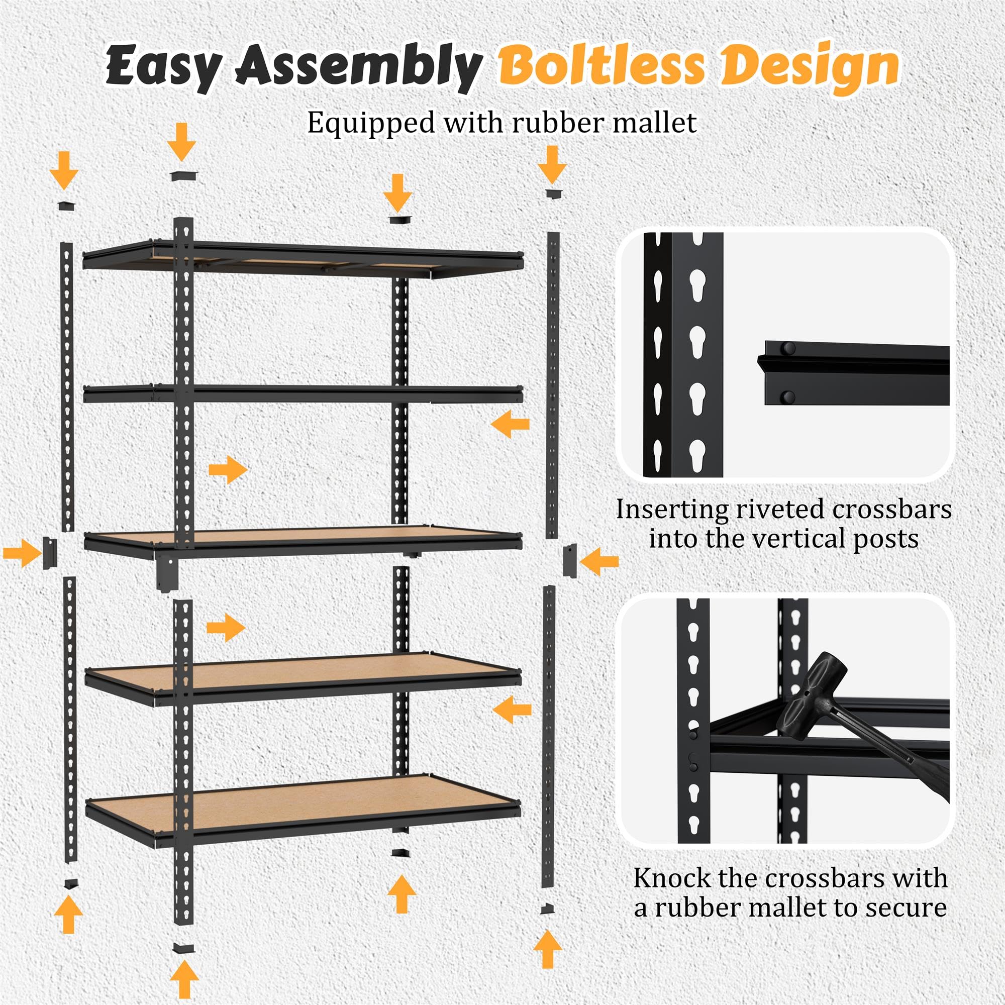 MUPATER 48''W Metal Storage Shelves, 5 Tier Shelves and Adjustable Shelves, Garage Shelving Unit, Standing Utility Shelf Racks for Pantry Warehouse Kitchen, 47.83" W x 23.82" D x 72.05" H