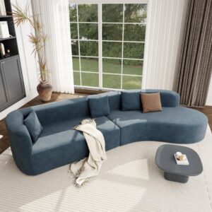 125" Large Modular Sectional Sofa, Modern 2-Piece L Shaped Couch Sofa with 3 Pillows, Chenille Floor Cloud Couch for Living Room, Bedroom, Salon, Office (Blue)