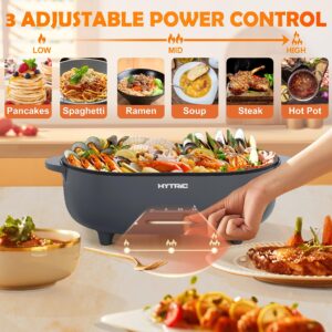 HYTRIC 3.5L Hot Pot Electric for Cooking, 110oz Electric Pot with Nonstick Coating, Multifunction Electric Cooker with Power Control for Shabu Shabu, Noodles, Sauté, BPA-FREE, Grey