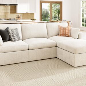 HONBAY Modular Sectional Couch with Storage Seats, L Shaped Sectional Sofa with Storage, Chenille Sectional Couches for Living Room, Beige