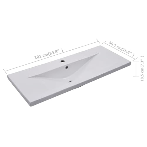 Built-in Basin 39.8"x15.6"x7.3" Ceramic White,Elegant Ceramic Wash Basin with Overflow for Modern Bathroom and Washroom Bath Fixtures，Bathroom Sinks