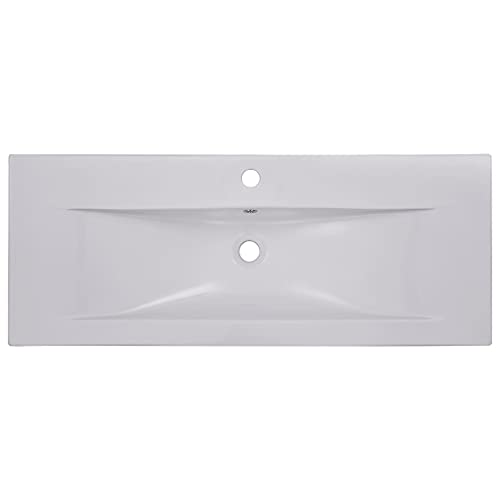 Built-in Basin 39.8"x15.6"x7.3" Ceramic White,Elegant Ceramic Wash Basin with Overflow for Modern Bathroom and Washroom Bath Fixtures，Bathroom Sinks